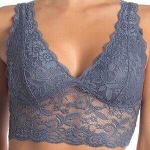 Chance Deep V Lace Floral Bralette Halter Casual Comfort Breathable Light Blue S